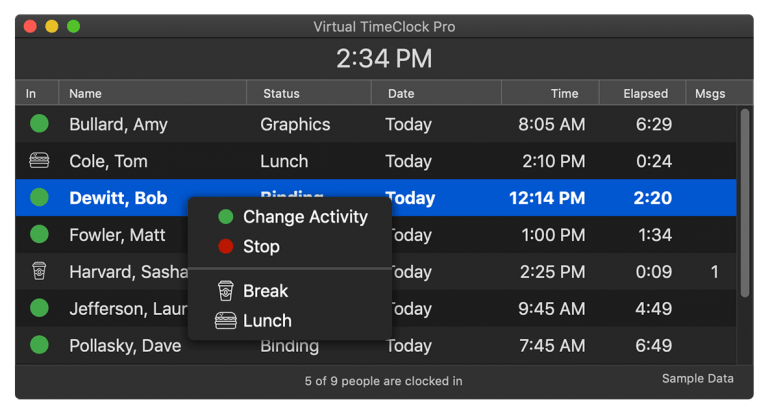 virtual work clock screenshot 