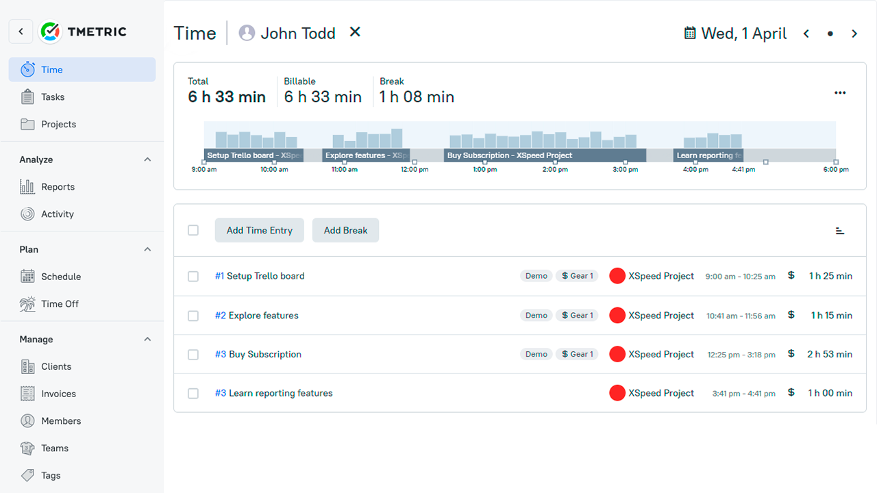 TMetric Main Interface