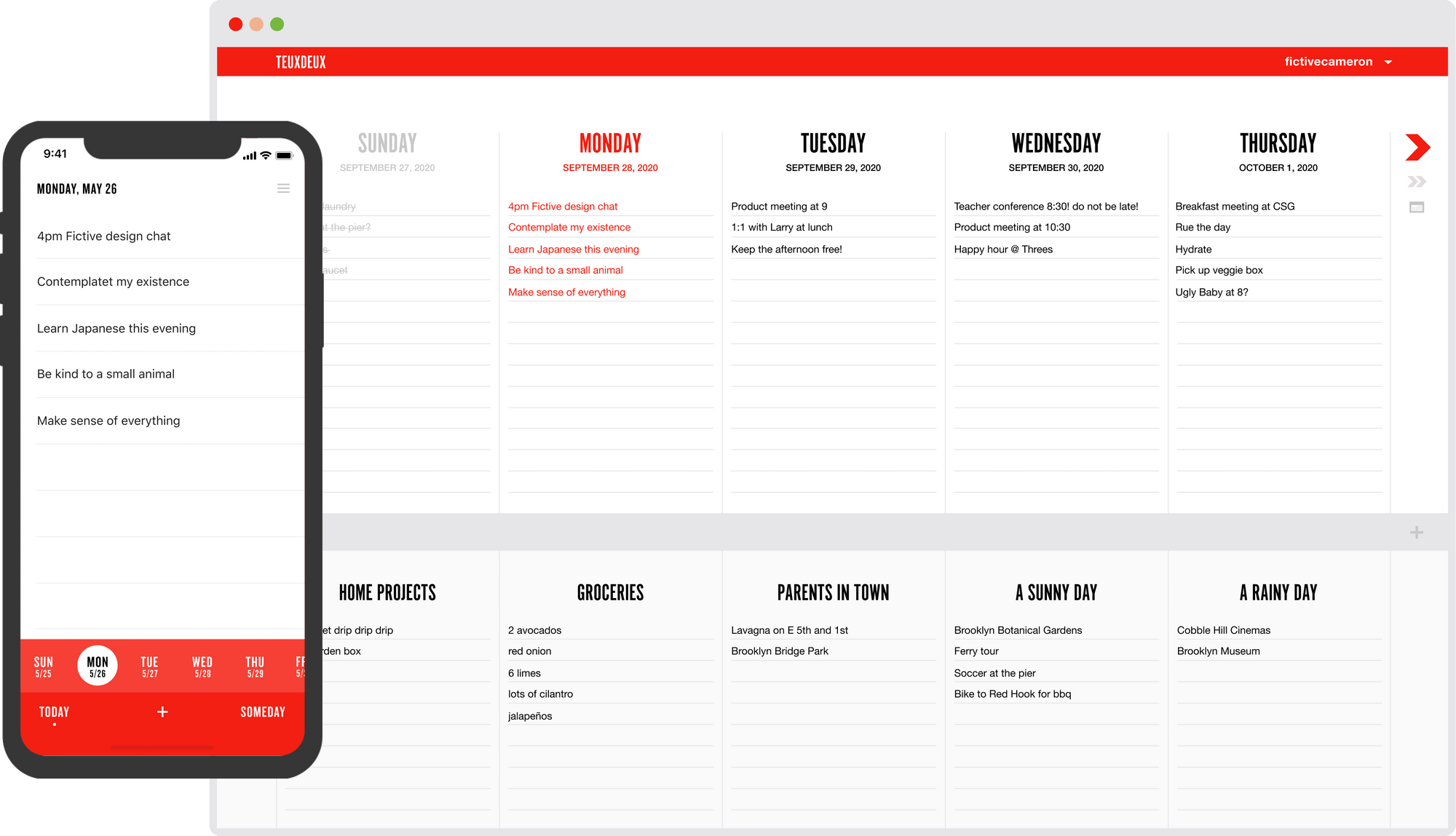 teuxdeux screenshot of the app that help with time management