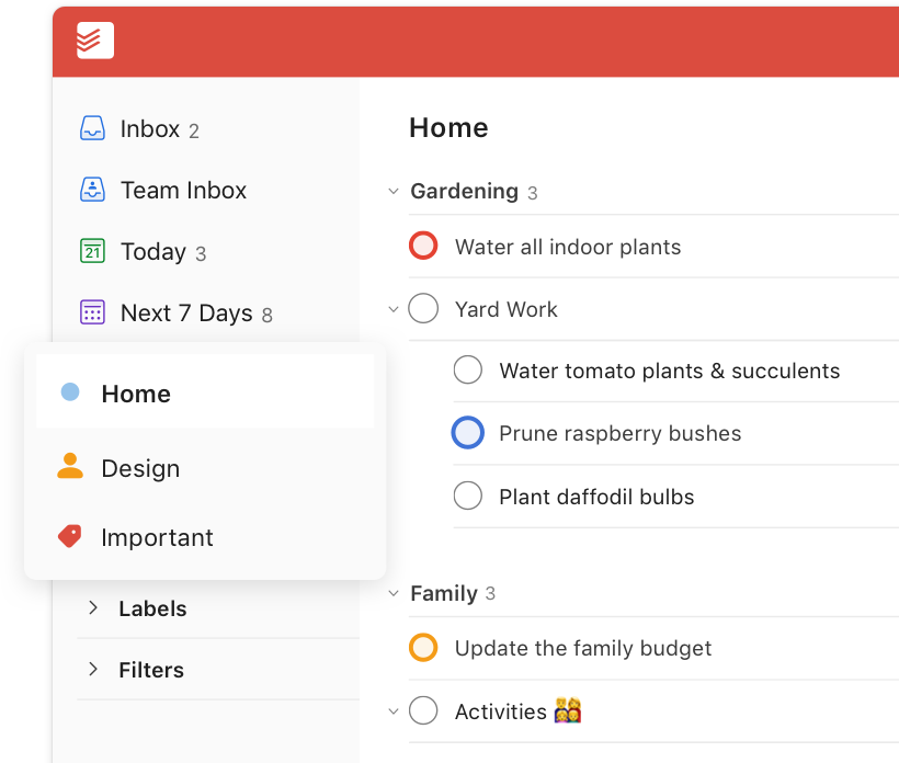 todoist screenshot of the daily time management app