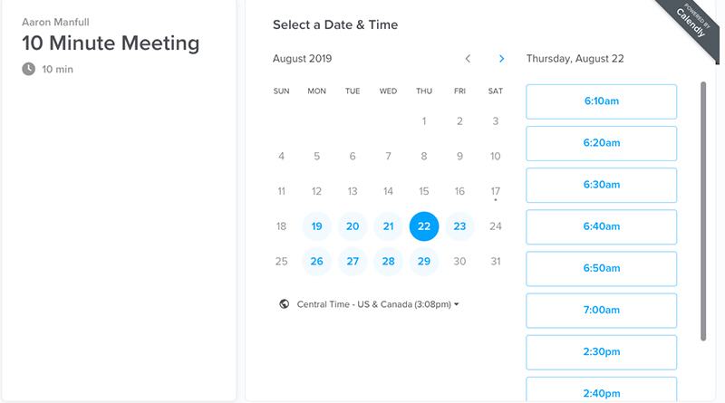 calendly free time management tool screenshot 