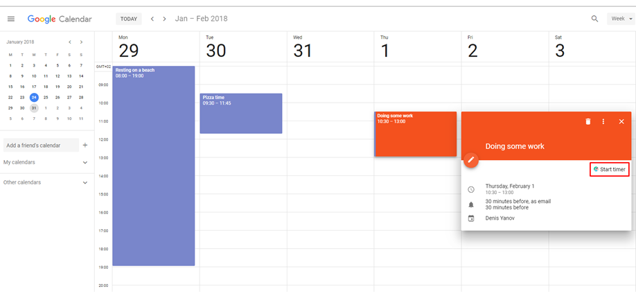 tmetric screenshot calendar management 