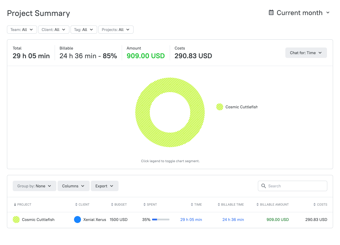 Projects Summary report