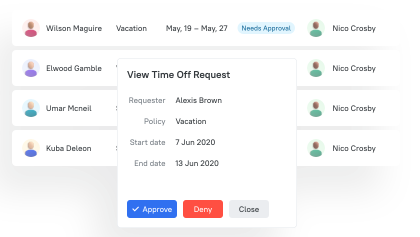 tmetric dashboard for viewing time off requests 