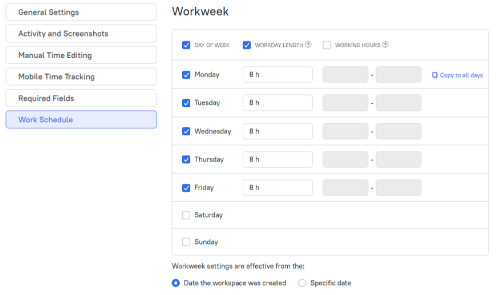 tmetric work schedule template screenshot 