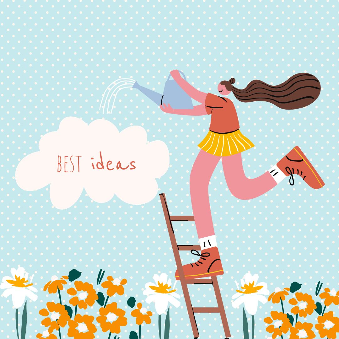 nourish your ideas by brainstorming - a girl watering flowers 