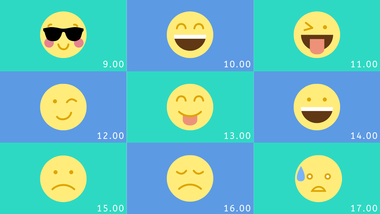 smileys showing feelings during the day 