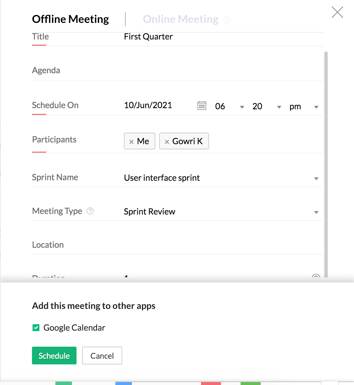 zoho sprints and gcal integration 