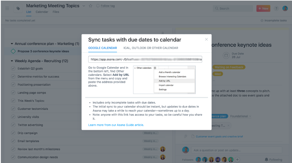 Asana and Google Calendar integration 