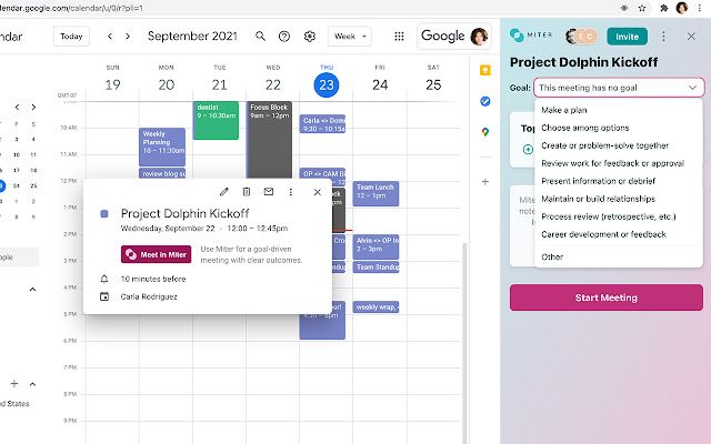 Miter and Google Calendar integration 