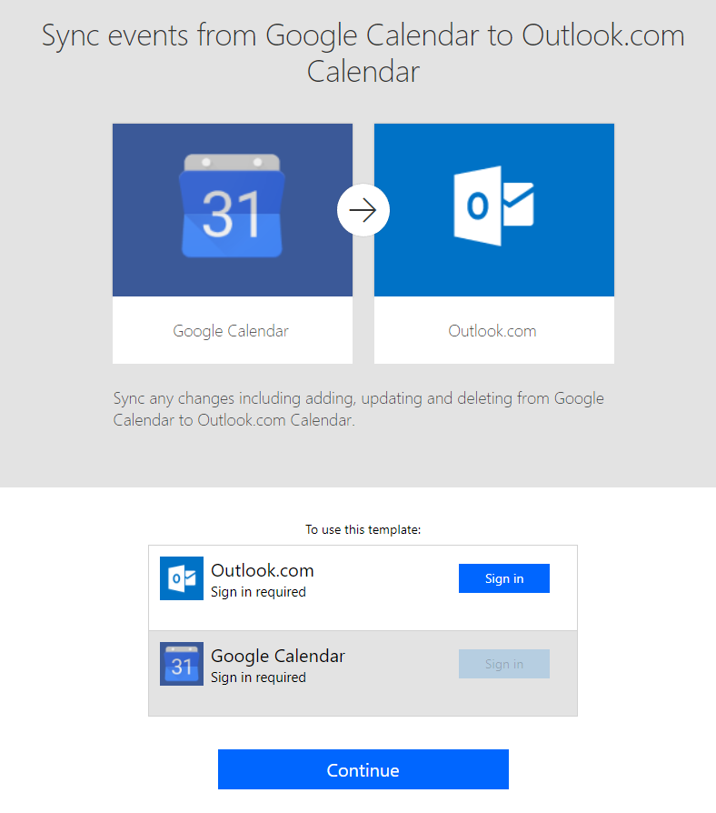 screenshot of outlook and google calendar integration 