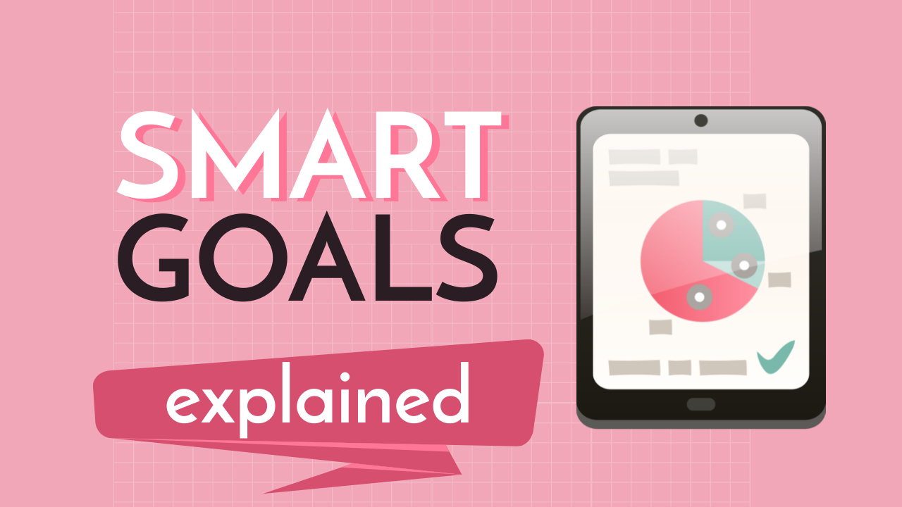 words smart goals explained on the pink background 