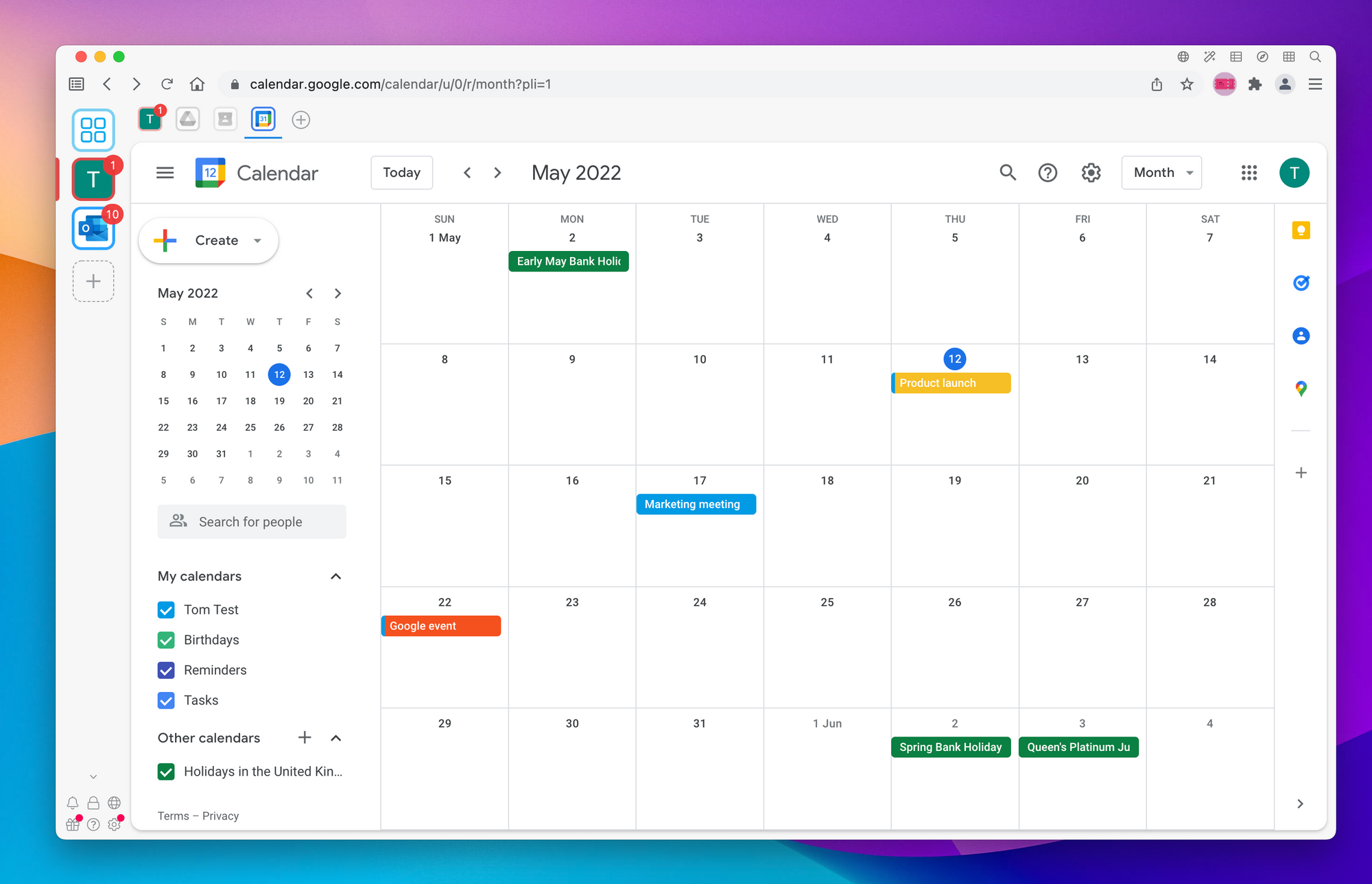 Goggle calendar screenshot