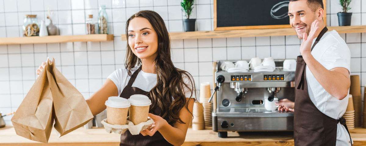 people offering coffee in the cafe