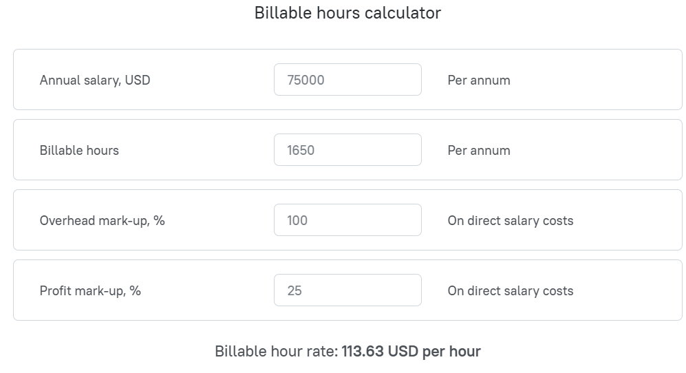 tmetric billable hours calculator screenshot