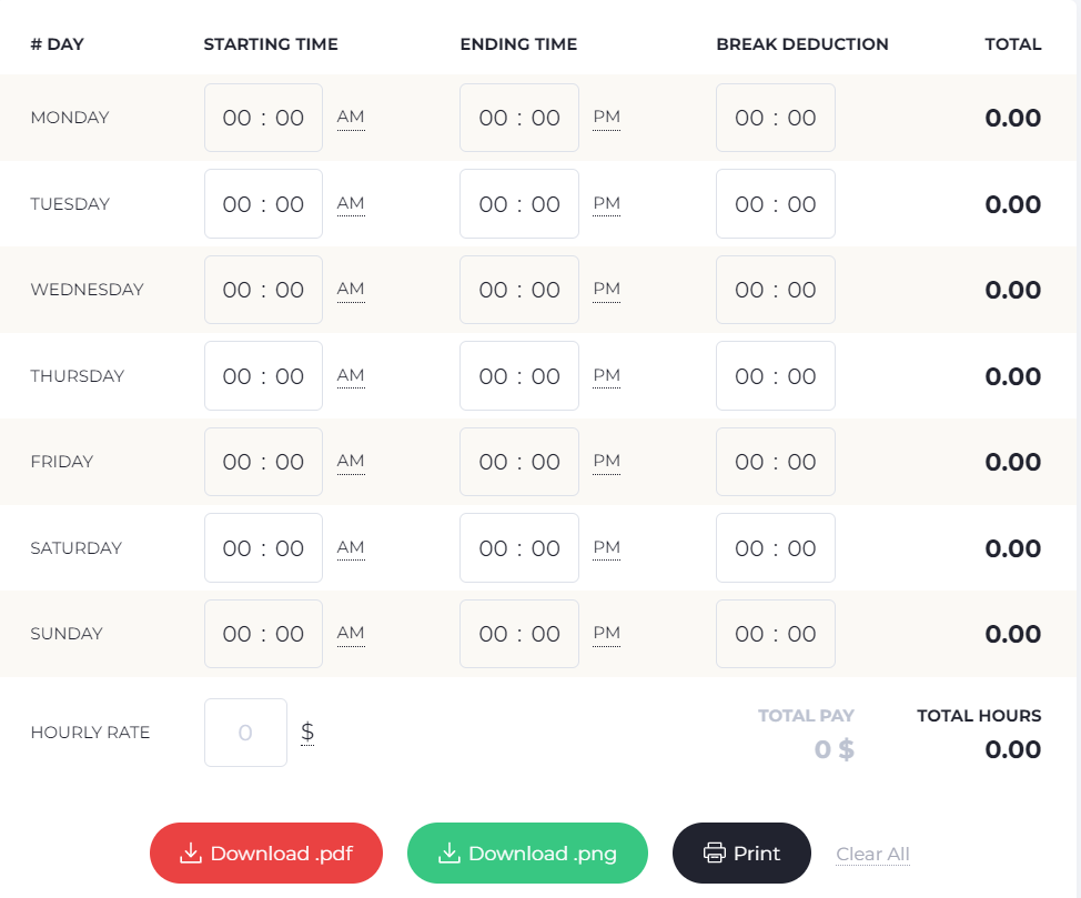 Timecardcalc screenshot