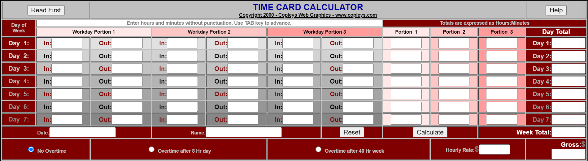 redcort time card calculator