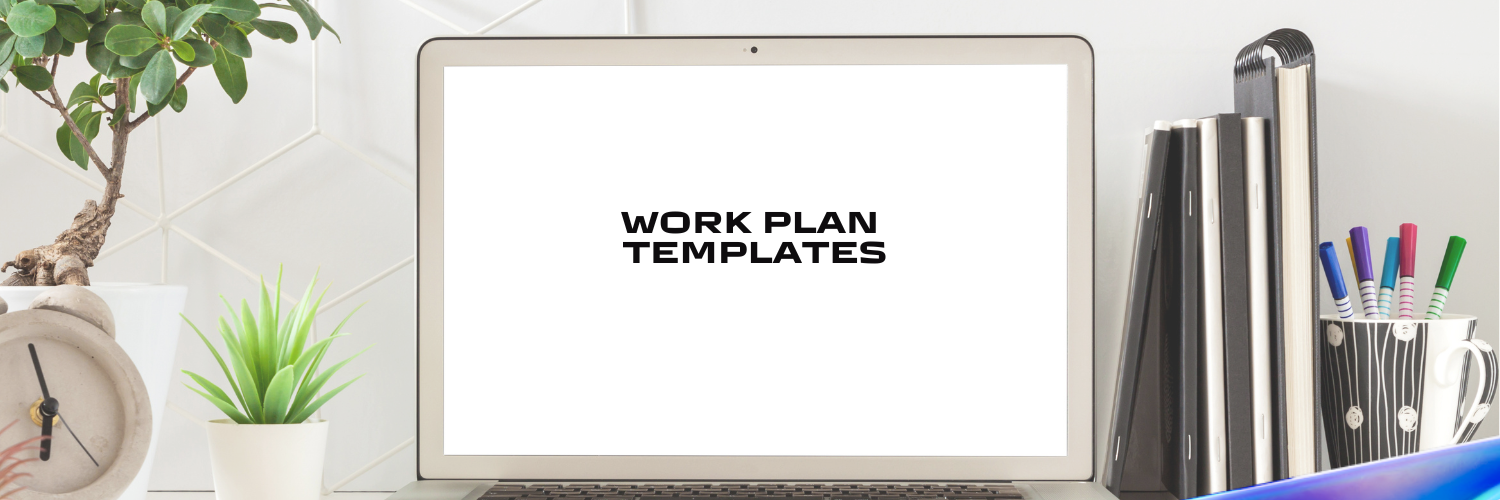 a screen of the laptop with words work plan templates 