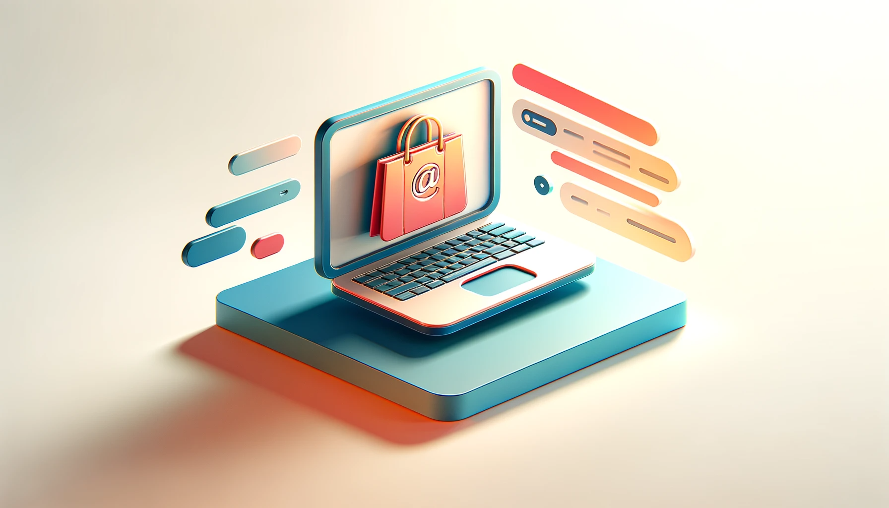 laptop in 3D icon style and an icon for purchased product 