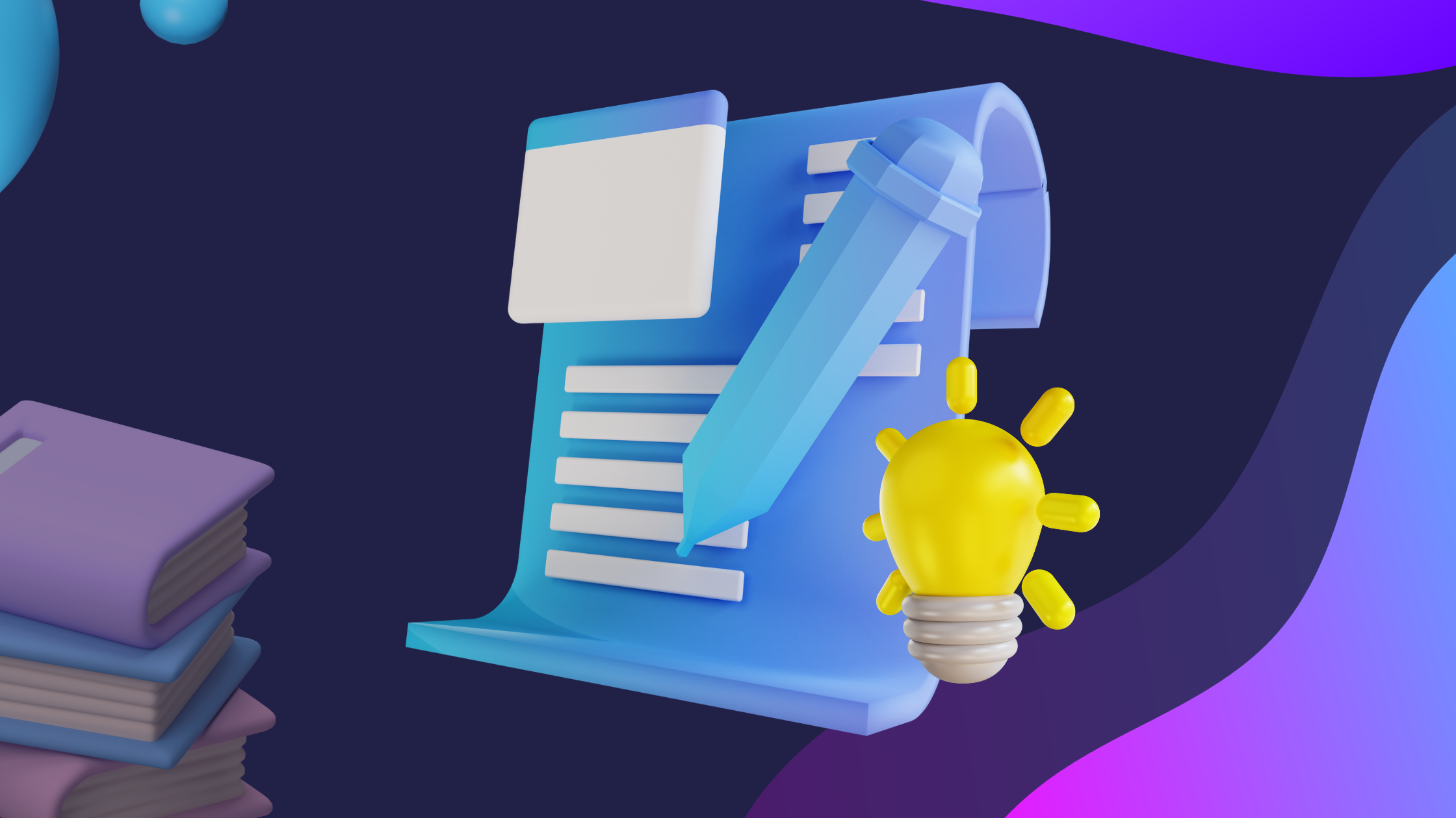 pen and bulb icons on the navy background for symbolizing AI writing with Quillbot alternatives 