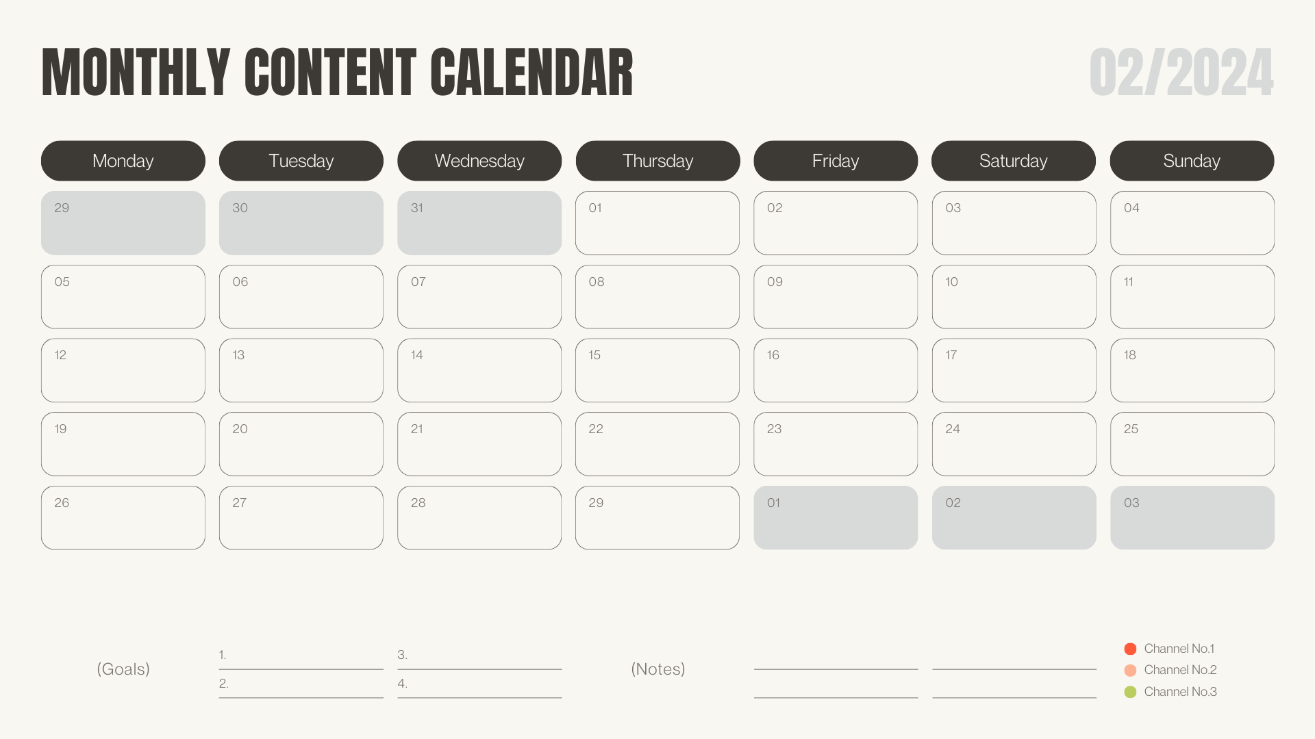 monthly Febraury content calendar by Canva 