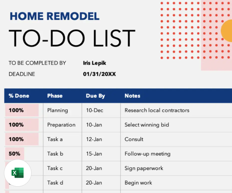 Microsoft To Do List Template screenshot