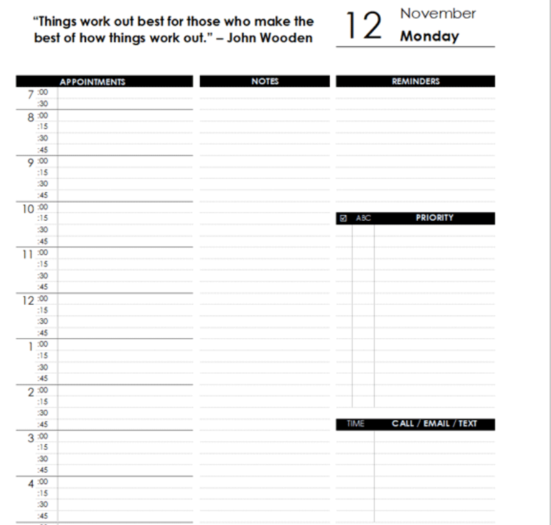 Daily Blank Calendar Template by Calendarlab