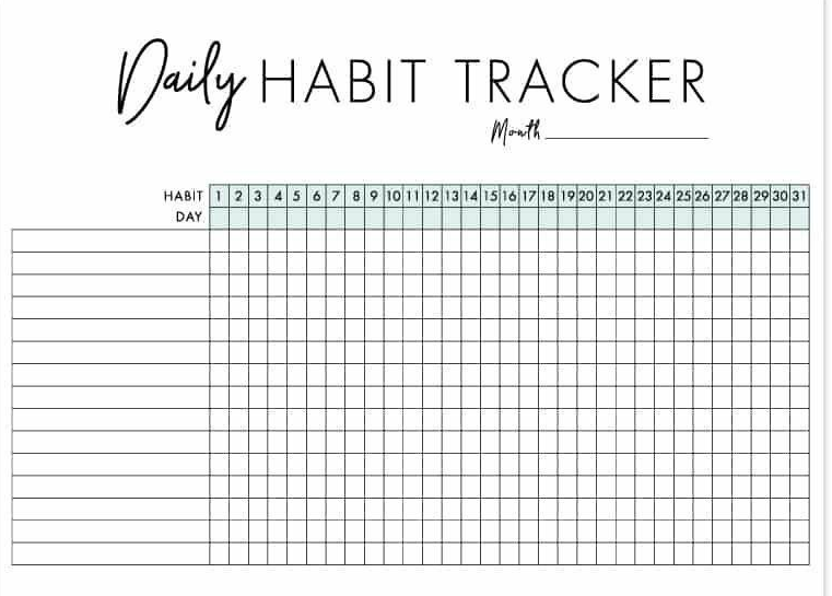 Daily Habit Tracker Blank Calendar Template by PJS and Paint 