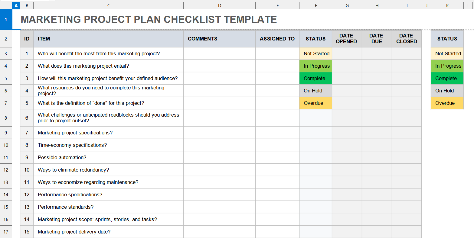 Smartsheet Marketing Project Plan Checklist Template screenshot