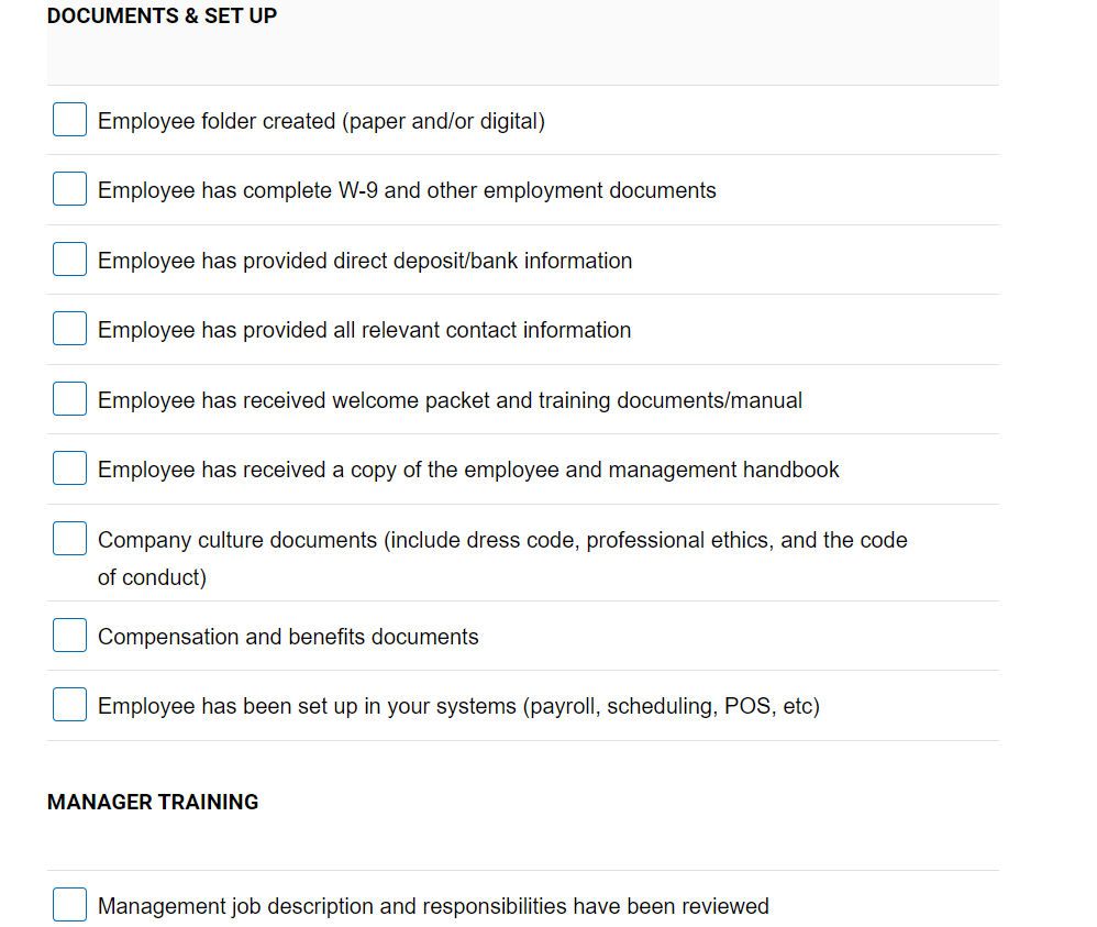 Checkli Manager Onboarding Checklist screenshot