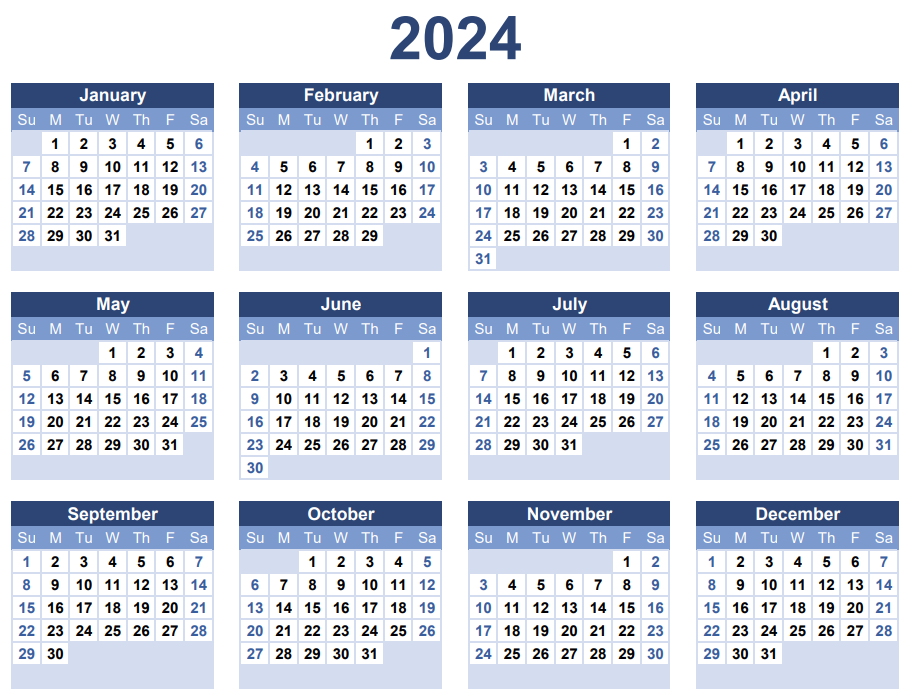 Yearly Blank Calendar Template by Vertex42