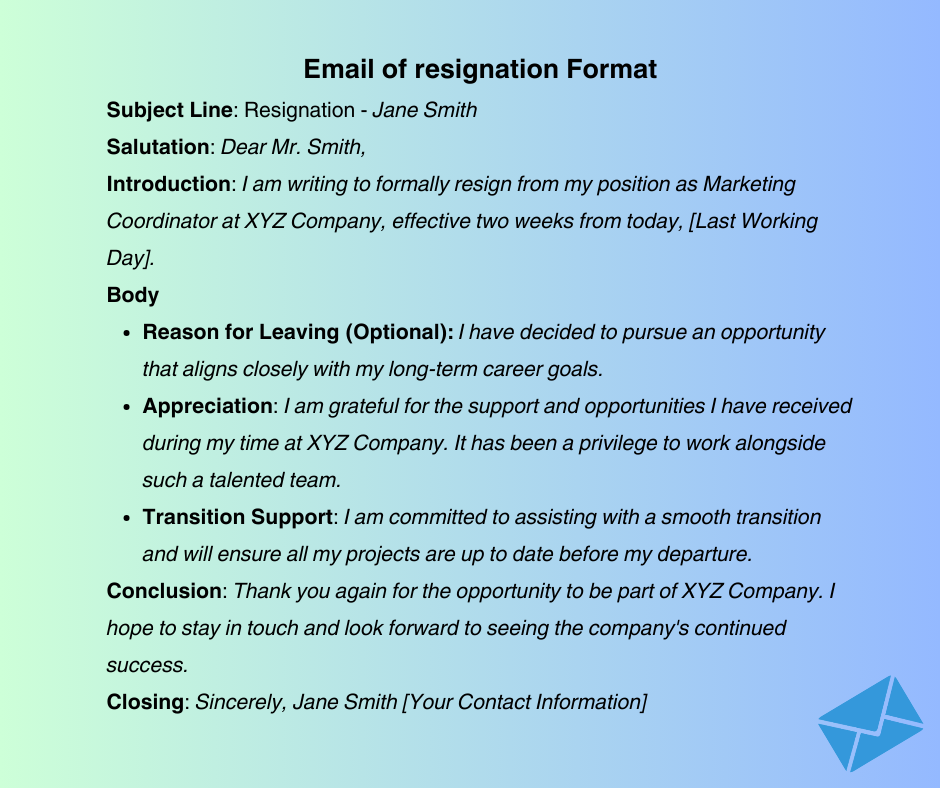 email of resignation by tmetric