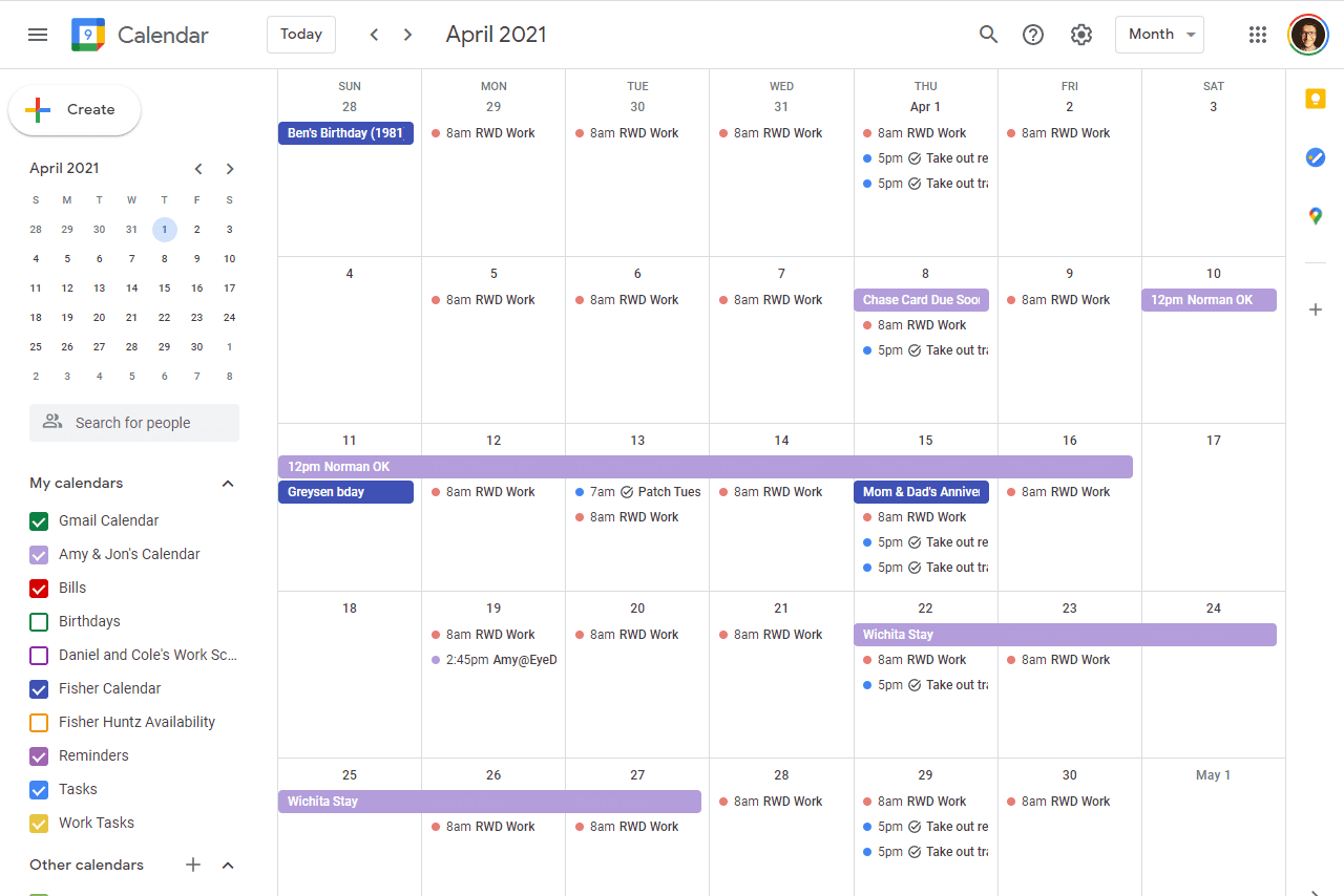 Goggle Calendar for work schedules 