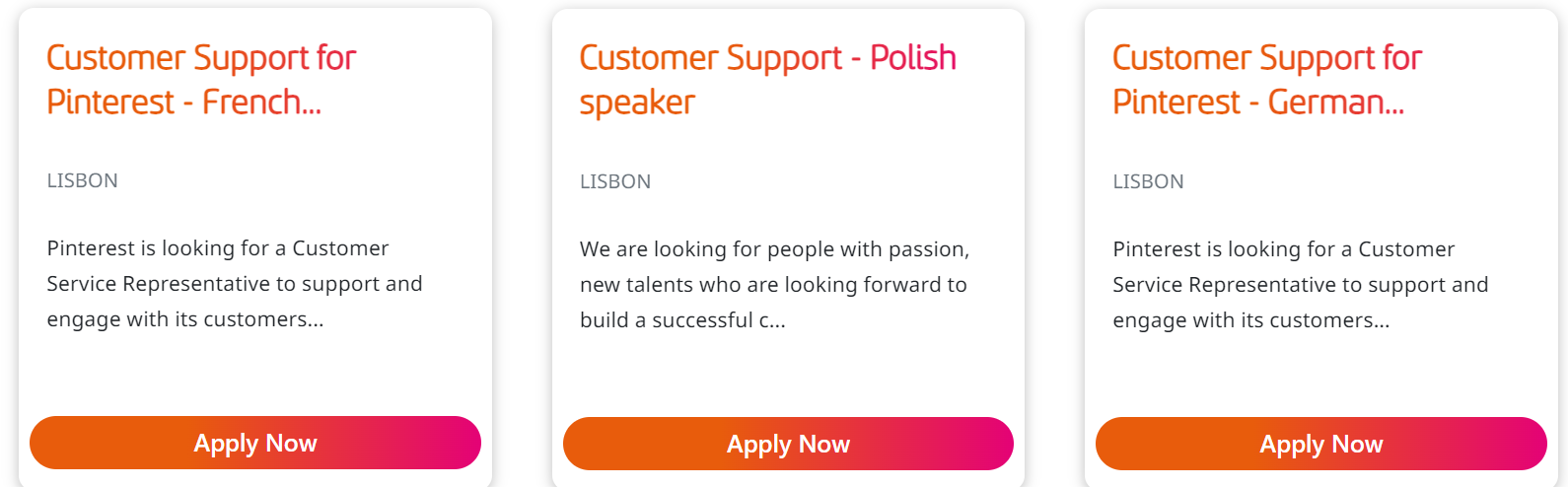 teleperformance customer support job search screenshot