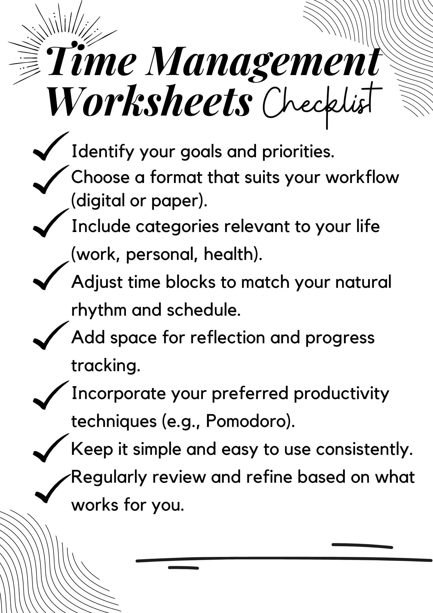 checklist for using time management worksheets 