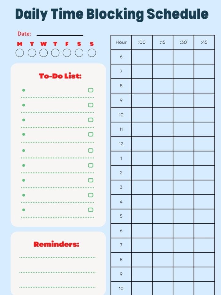 time blocking worksheet