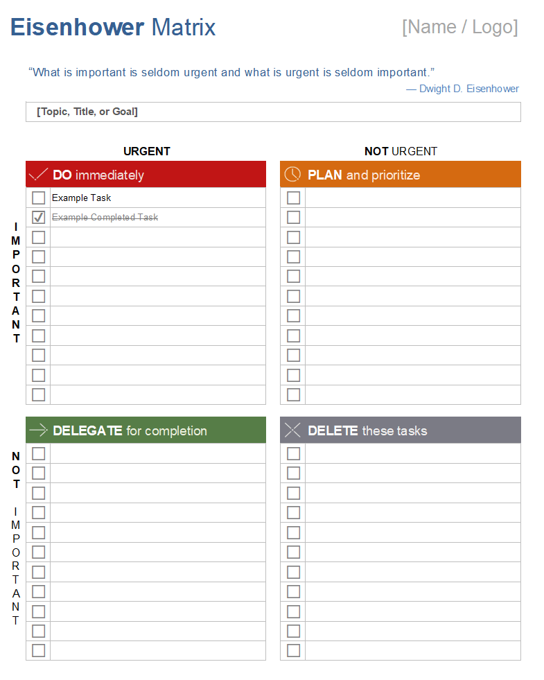 Eisenhower Matrix Worksheet