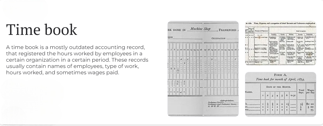 screenshot of time book definition and time book examples 