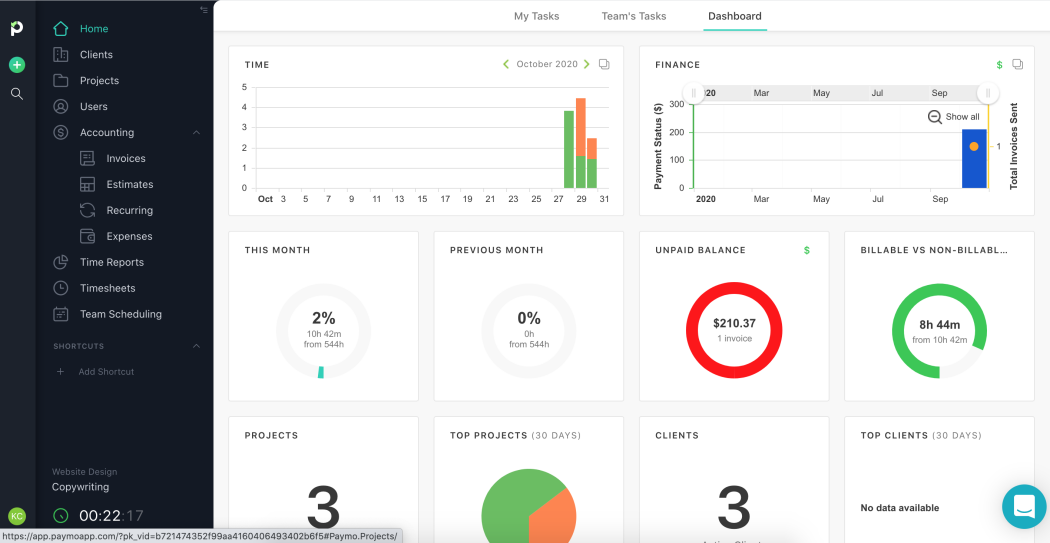 paymo for work hours tracked