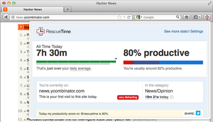 rescue time for work hours tracked 