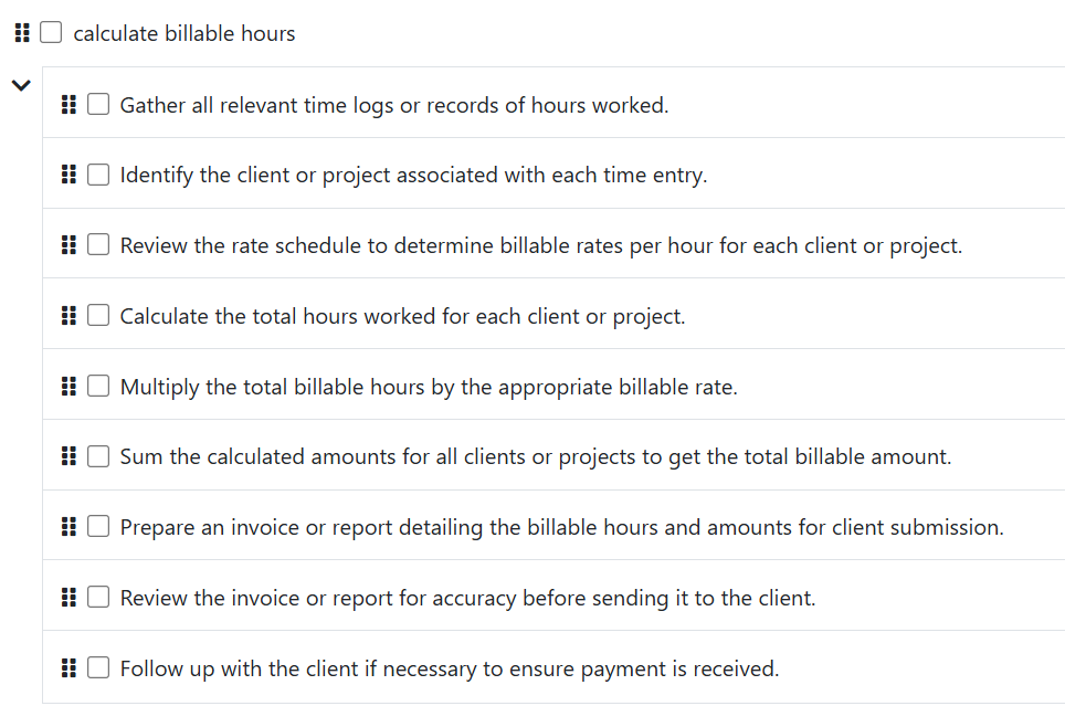 checklist for billable hours calculation practices 