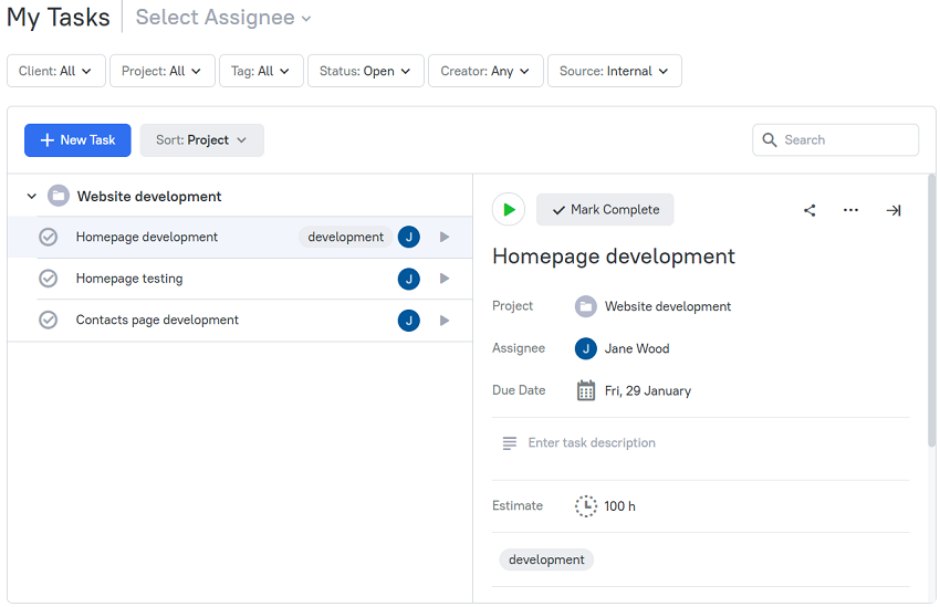 create tasks tmetric 