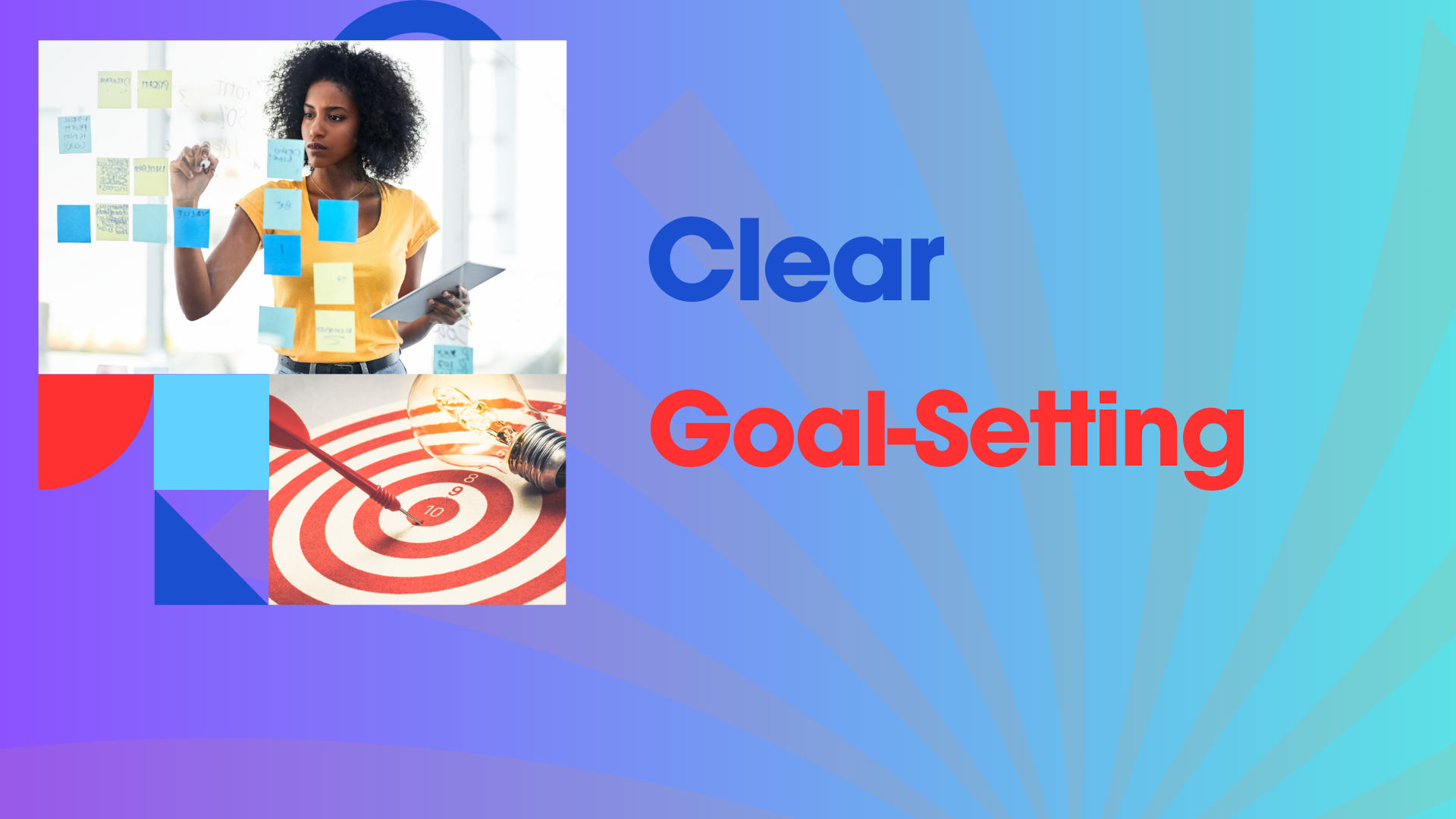 blue background with words clear goal-setting 