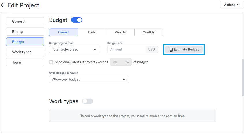 tmetric project for budgeting