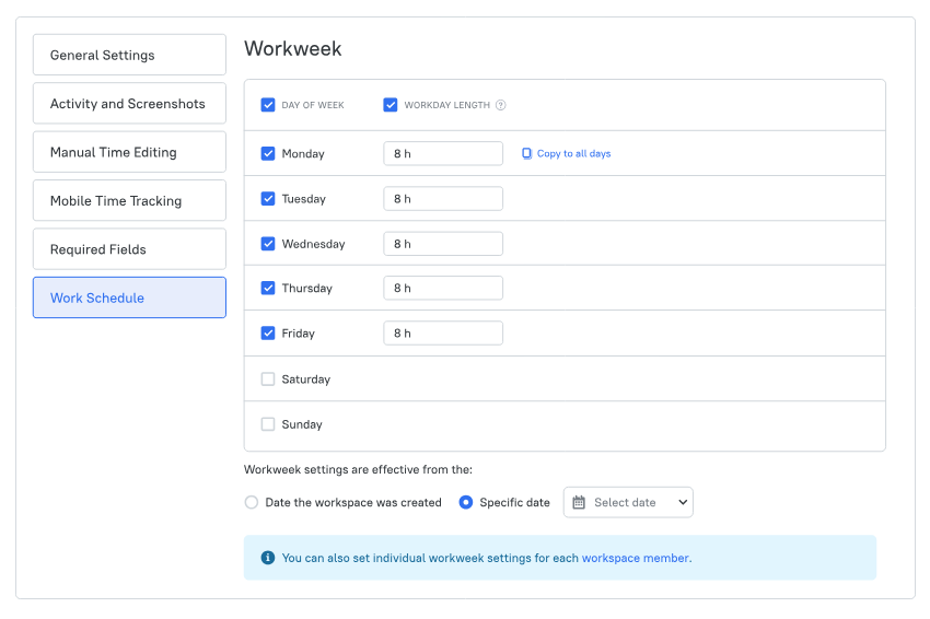 tmetric work schedule