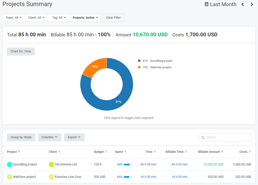 tmetric project summary 