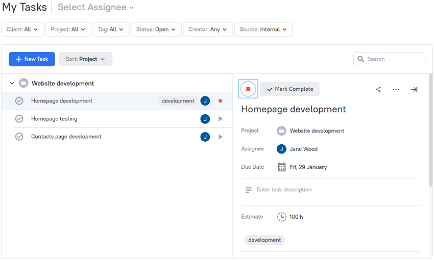 task management in tmetric