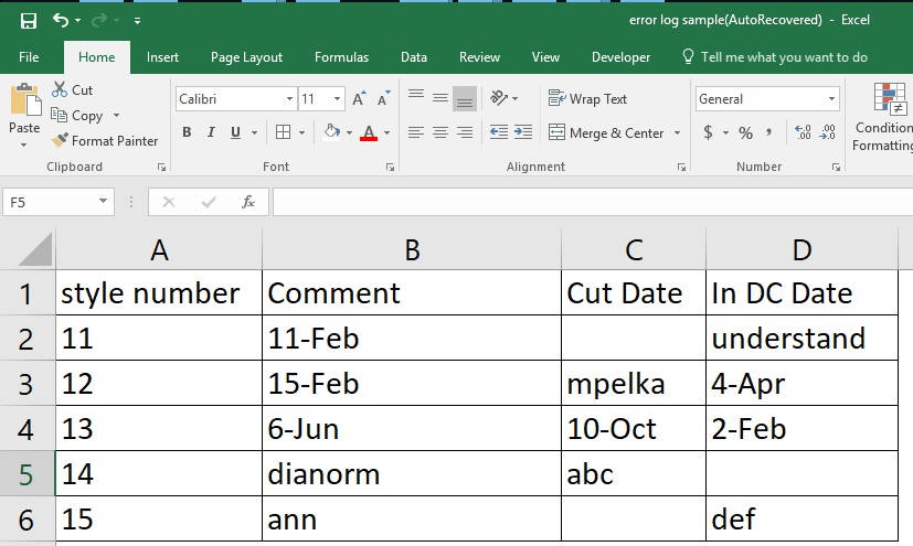 date headers excel