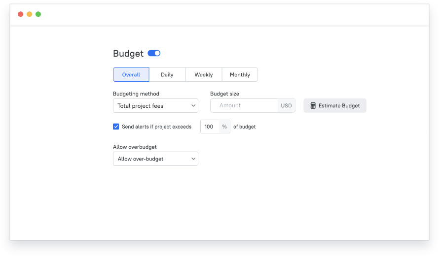 set budget in TMetric