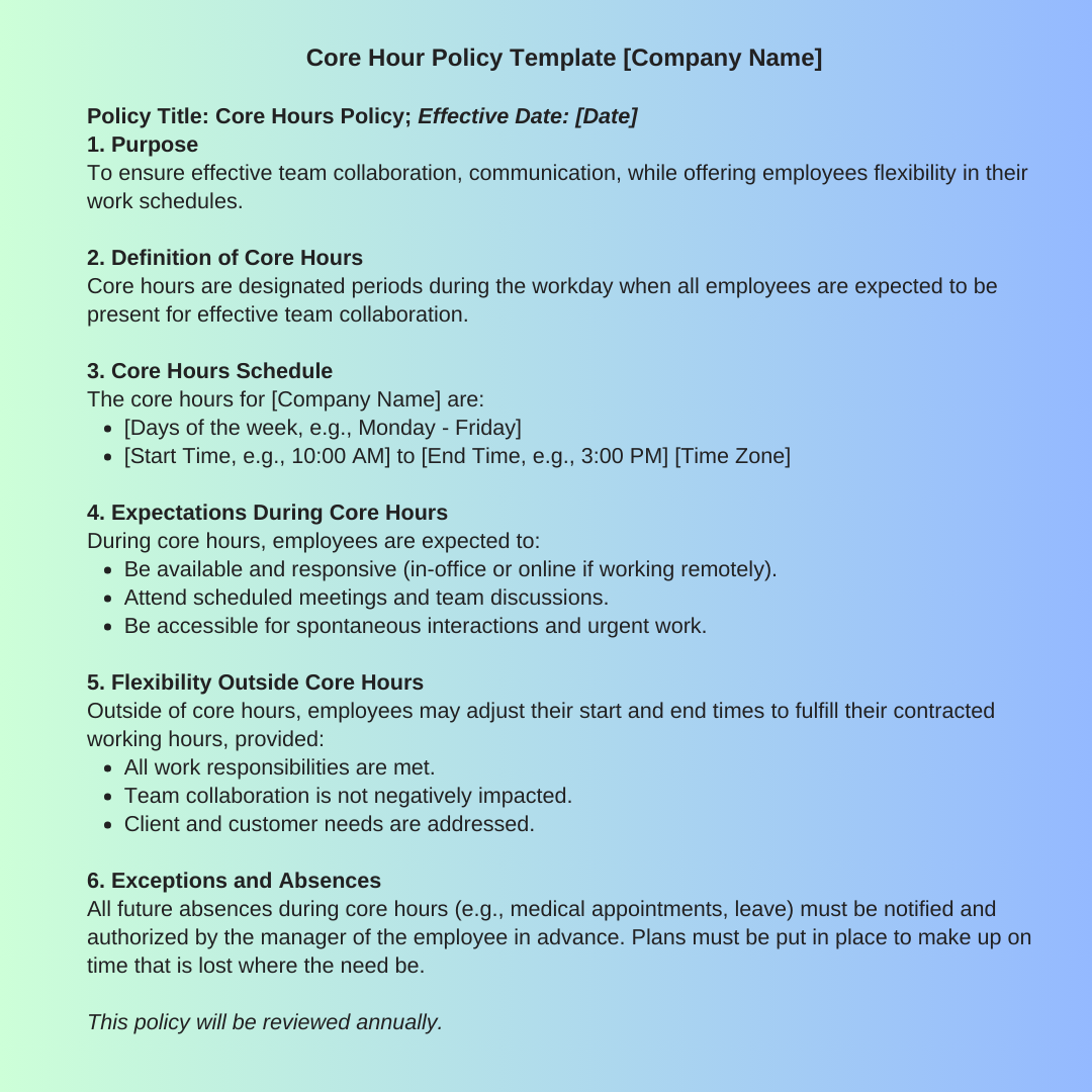 core hour policy template